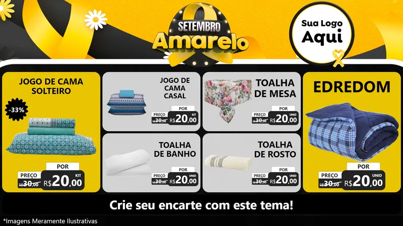 Modelo de TV para TV Horizontal com o tema Setembro Amarelo para Cama, Mesa e Banho