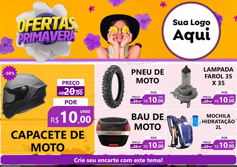 Modelo de Encarte para Encarte A4 Horizontal com o tema Ofertas Da Primavera para Moto peças