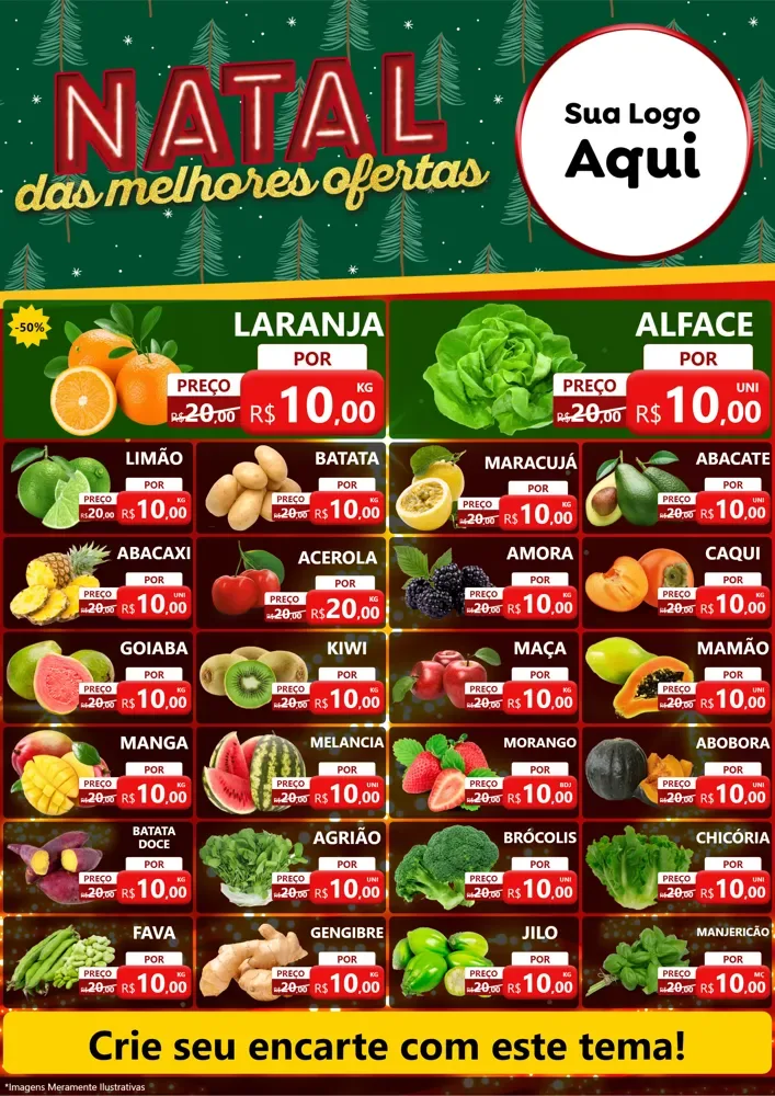 Modelo de Encarte para Encarte A4 Vertical com o tema Natal das Melhores Ofertas para Hortifrúti