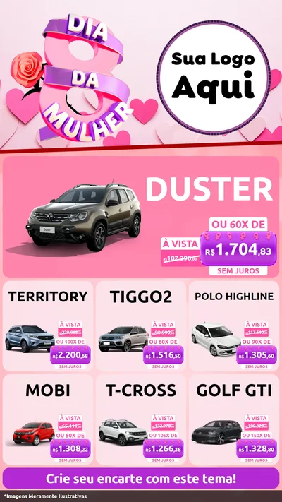 Modelo de Rede Social para Stories com o tema Dia da Mulher para Concessionaria de Carros