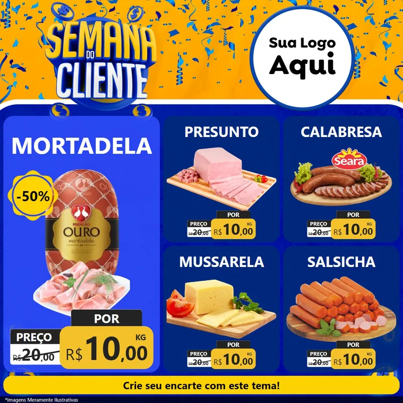 Modelo de Rede Social para Feed Facebook com o tema Semana do Cliente para Frios e Laticínios