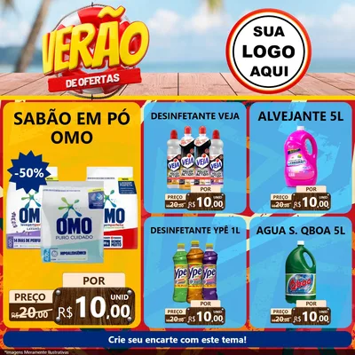 Modelo de Rede Social para Feed Facebook com o tema Verão de Ofertas para Produtos de Limpeza