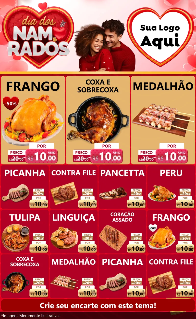 Modelo de Encarte para Encarte Grande com o tema Dia dos Namorados para Assados