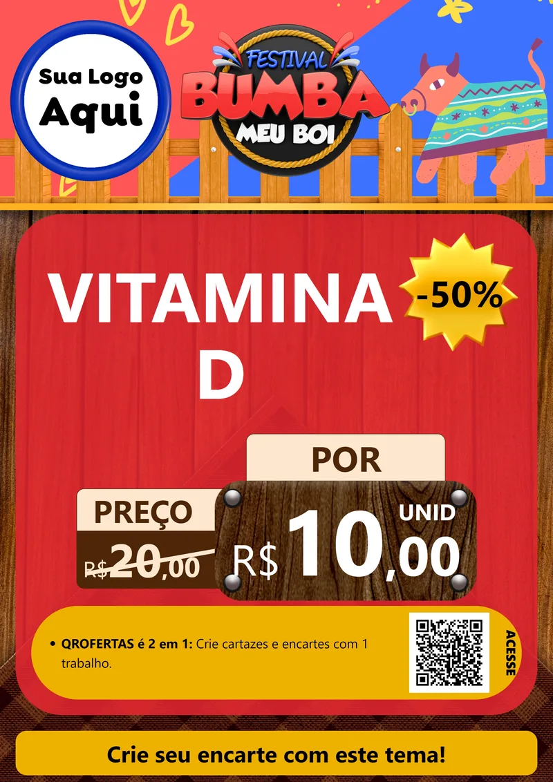 Modelo de Cartaz para Cartaz A4 Vertical com o tema Festival Bumba Meu Boi para Farmácia