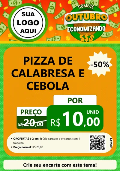 Modelo de Cartaz para Cartaz A4 Vertical com o tema Comece Outubro Economizando para Pizzaria