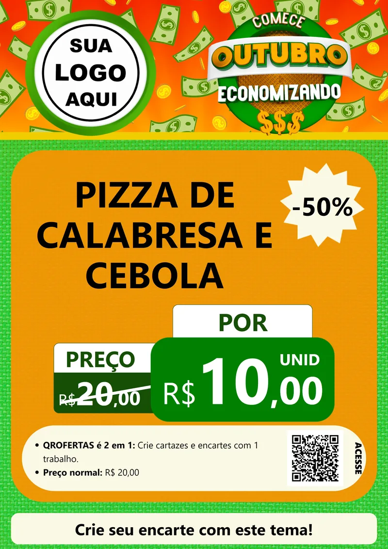 Modelo de Cartaz para Cartaz A4 Vertical com o tema Comece Outubro Economizando para Pizzaria