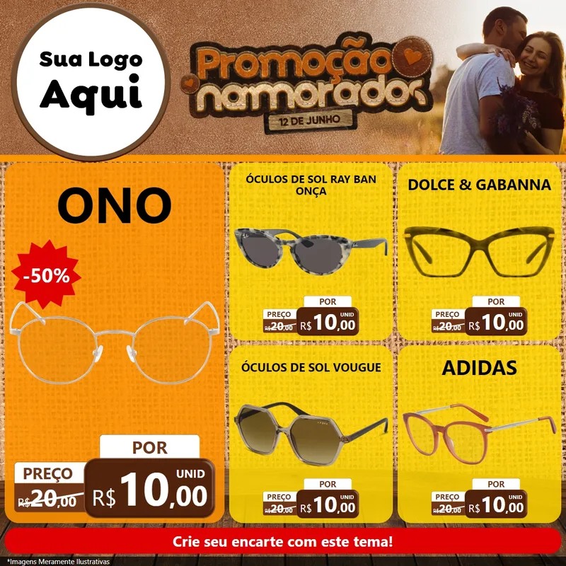 Modelo de Rede Social para Feed Facebook com o tema Promoção Namorados para Óticas
