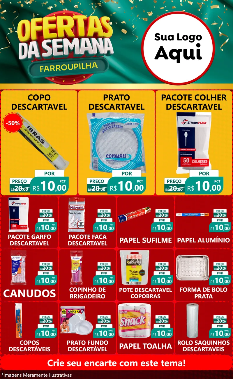 Modelo de Encarte para Encarte Grande com o tema Ofertas da Semana Farroupilha para Embalagens