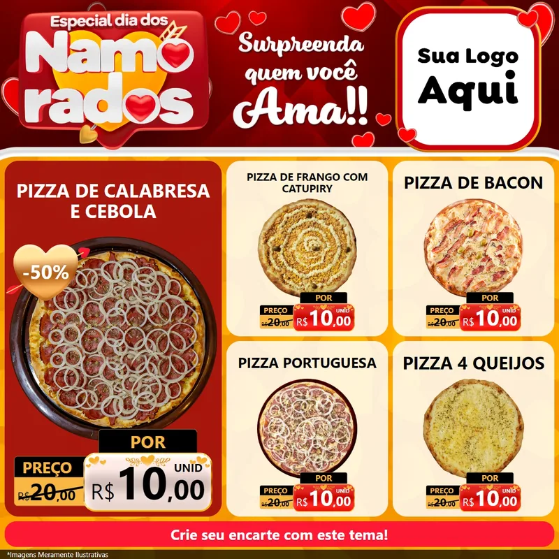 Modelo de Rede Social para Feed Facebook com o tema Especial Dia dos Namorados para Pizzaria