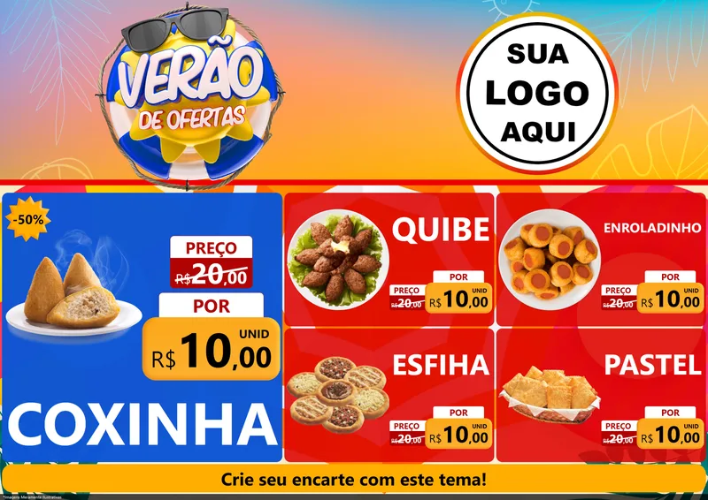 Modelo de Encarte para Encarte A4 Horizontal com o tema Verão de Ofertas para Salgadaria