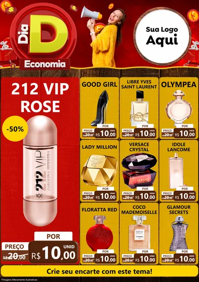 Modelo de Encarte para Encarte A4 Vertical com o tema Dia D Economia para Perfumes