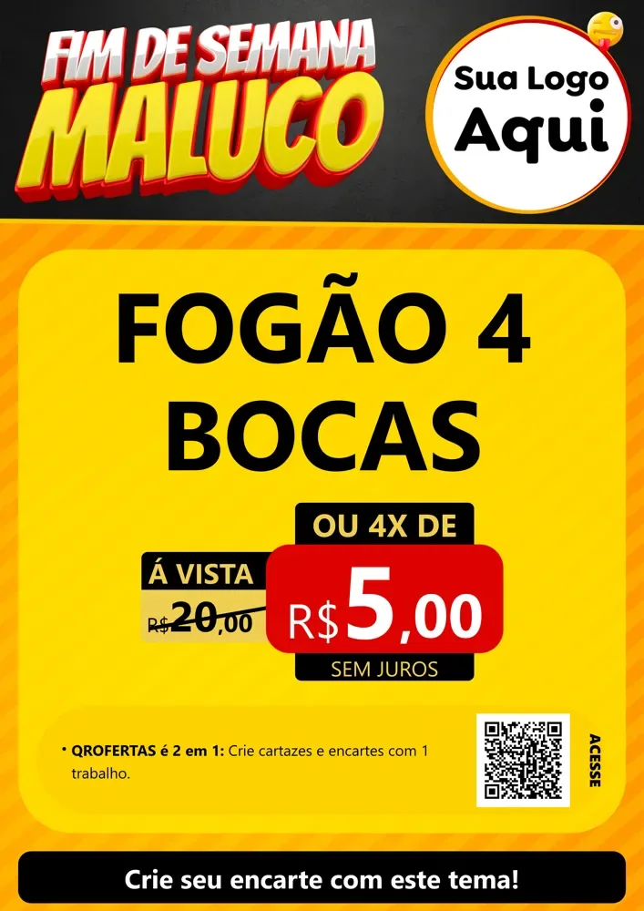 Modelo de Cartaz para Cartaz A4 Vertical com o tema Final de Semana Maluco para Móveis e Eletro
