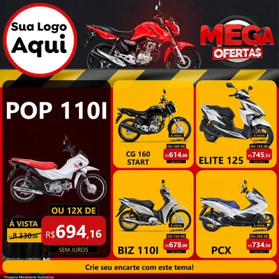 Modelo de Rede Social para Feed Facebook com o tema Mega Ofertas - Motopeças para Concessionaria de Motos
