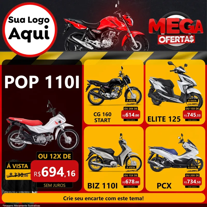 Modelo de Rede Social para Feed Facebook com o tema Mega Ofertas - Motopeças para Concessionaria de Motos