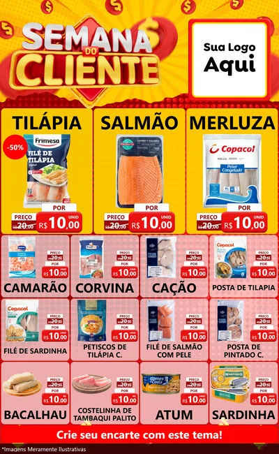 Modelo de Encarte para Encarte Grande com o tema Semana do Cliente para Peixaria