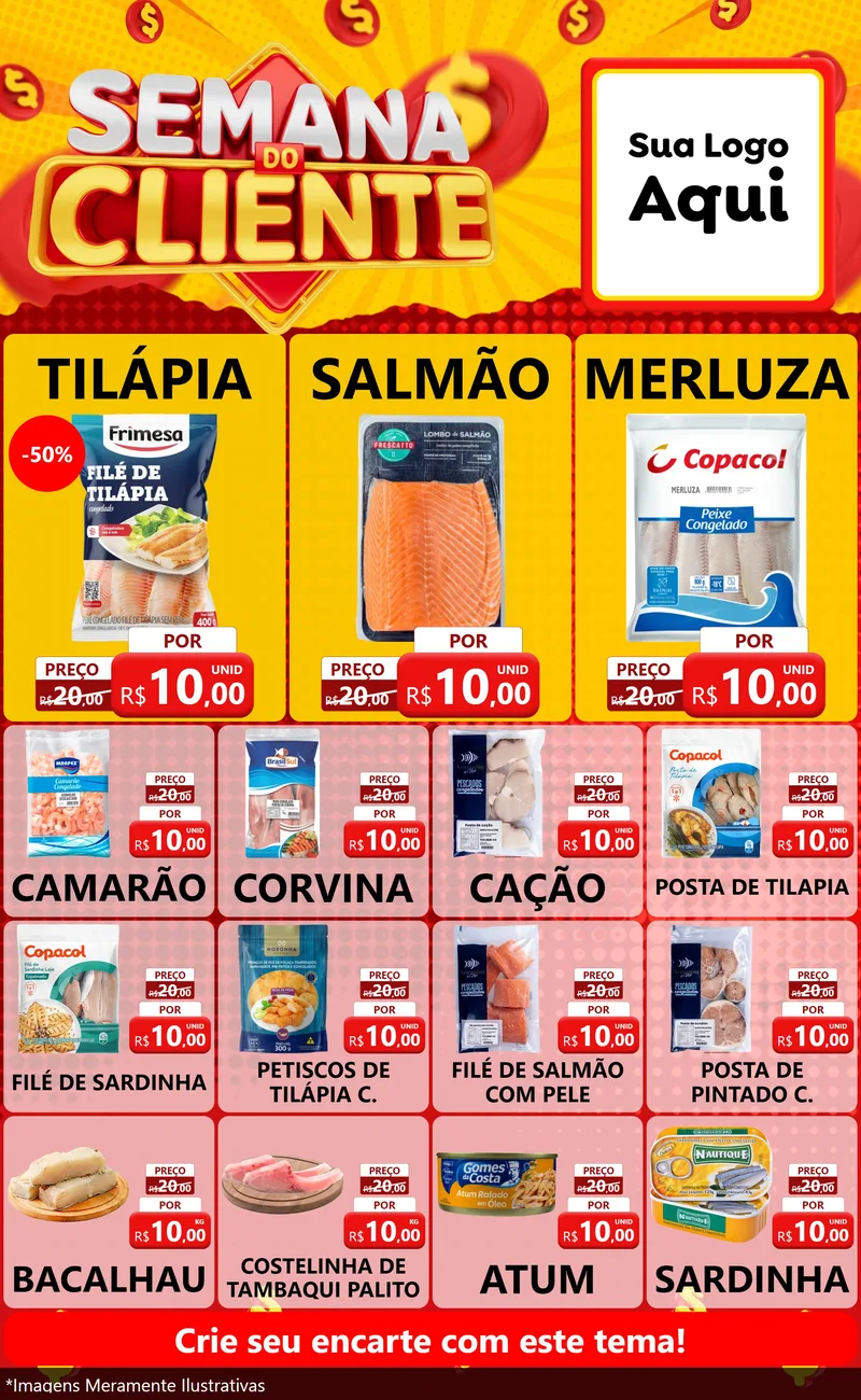 Modelo de Encarte para Encarte Grande com o tema Semana do Cliente para Peixaria