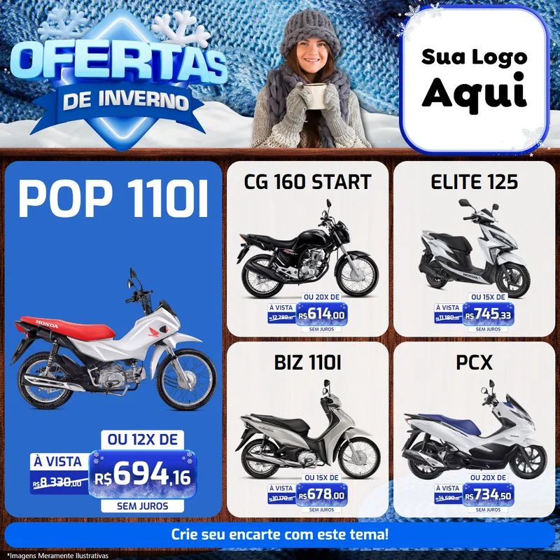 Modelo de Rede Social para Feed Facebook com o tema Ofertas de Inverno para Concessionaria de Motos