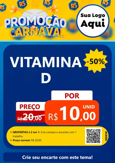 Modelo de Cartaz para Cartaz A4 Vertical com o tema Promoção de Carnaval para Farmácia