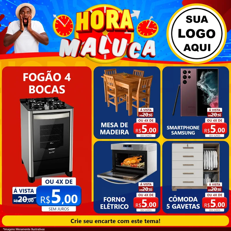 Modelo de Rede Social para Feed Facebook com o tema Hora Maluca para Móveis e Eletro