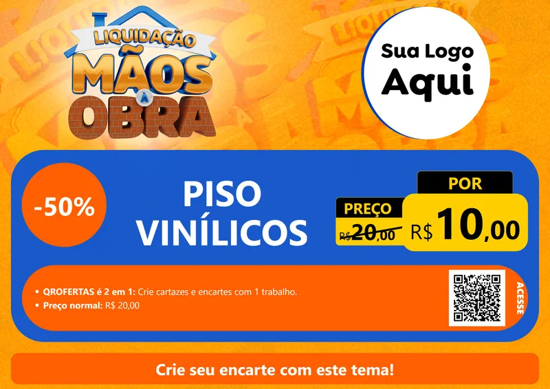 Modelo de Cartaz para Cartaz A4 Horizontal com o tema Liquidação Mãos à Obra para Material para Construção