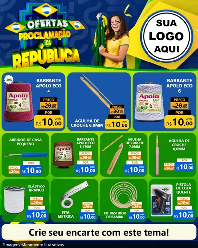 Modelo de Rede Social para Feed Instagram com o tema Ofertas Proclamação da República para Armarinho e Aviamentos
