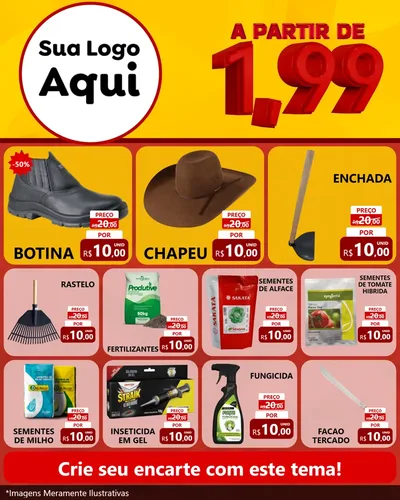 Modelo de Rede Social para Feed Instagram com o tema A Partir de Um e Noventa e Nove - 1,99 para Agropecuária