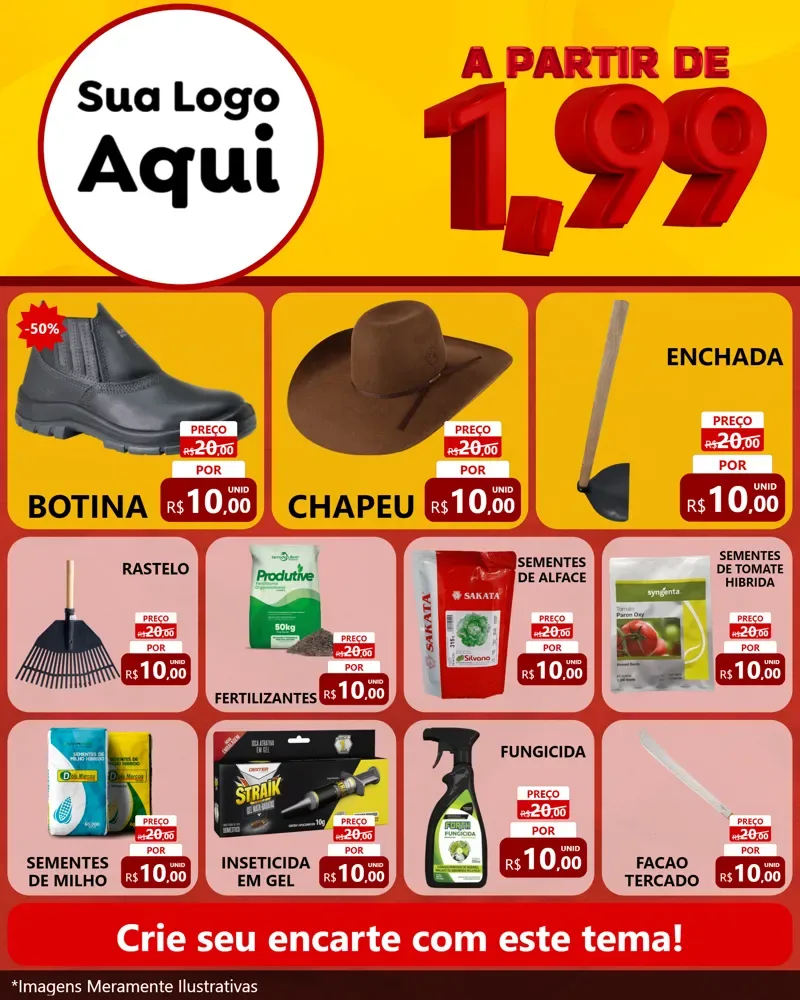 Modelo de Rede Social para Feed Instagram com o tema A Partir de Um e Noventa e Nove - 1,99 para Agropecuária