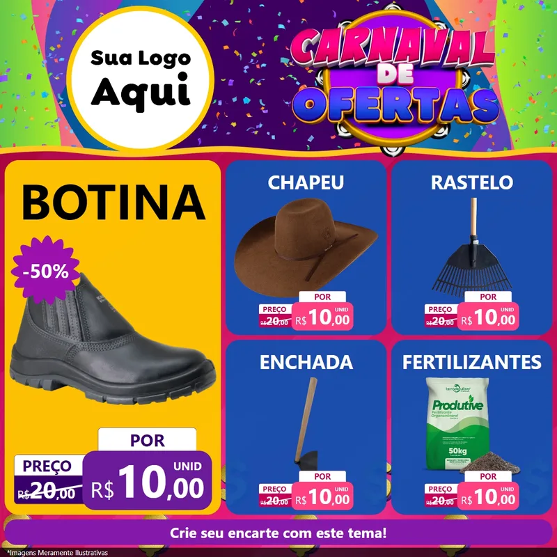 Modelo de Rede Social para Feed Facebook com o tema Carnaval de Ofertas para Agropecuária