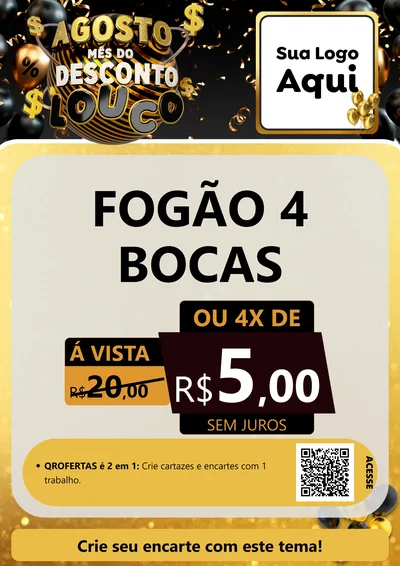 Modelo de Cartaz para Cartaz A4 Vertical com o tema Agosto Mês do Desconto Louco para Móveis e Eletro