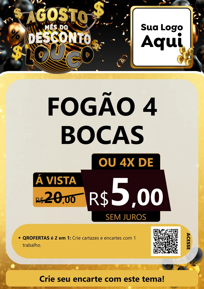 Modelo de Cartaz para Cartaz A4 Vertical com o tema Agosto Mês do Desconto Louco para Móveis e Eletro