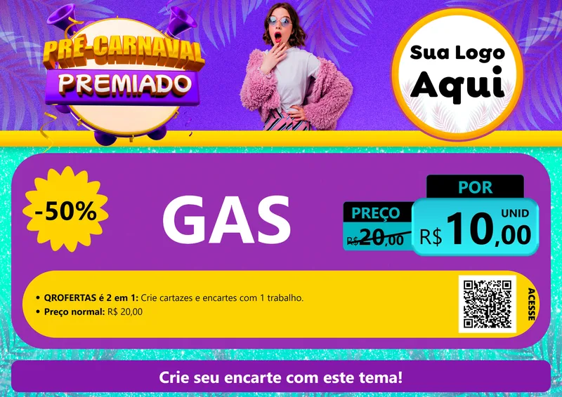 Modelo de Cartaz para Cartaz A4 Horizontal com o tema Pré-Carnaval Premiado para Água e gás
