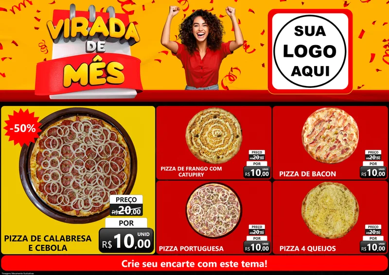 Modelo de Encarte para Encarte A4 Horizontal com o tema Virada de Mês para Pizzaria
