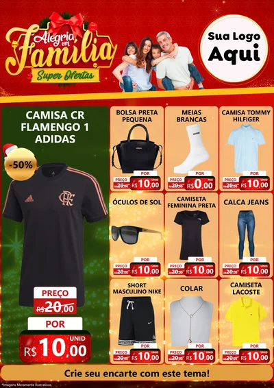 Modelo de Encarte para Encarte A4 Vertical com o tema Alegria em Família Super Ofertas - Natal para Roupas e acessórios