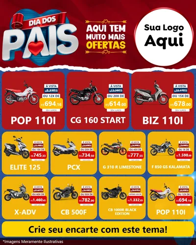 Modelo de Rede Social para Feed Instagram com o tema Dia dos Pais para Concessionaria de Motos