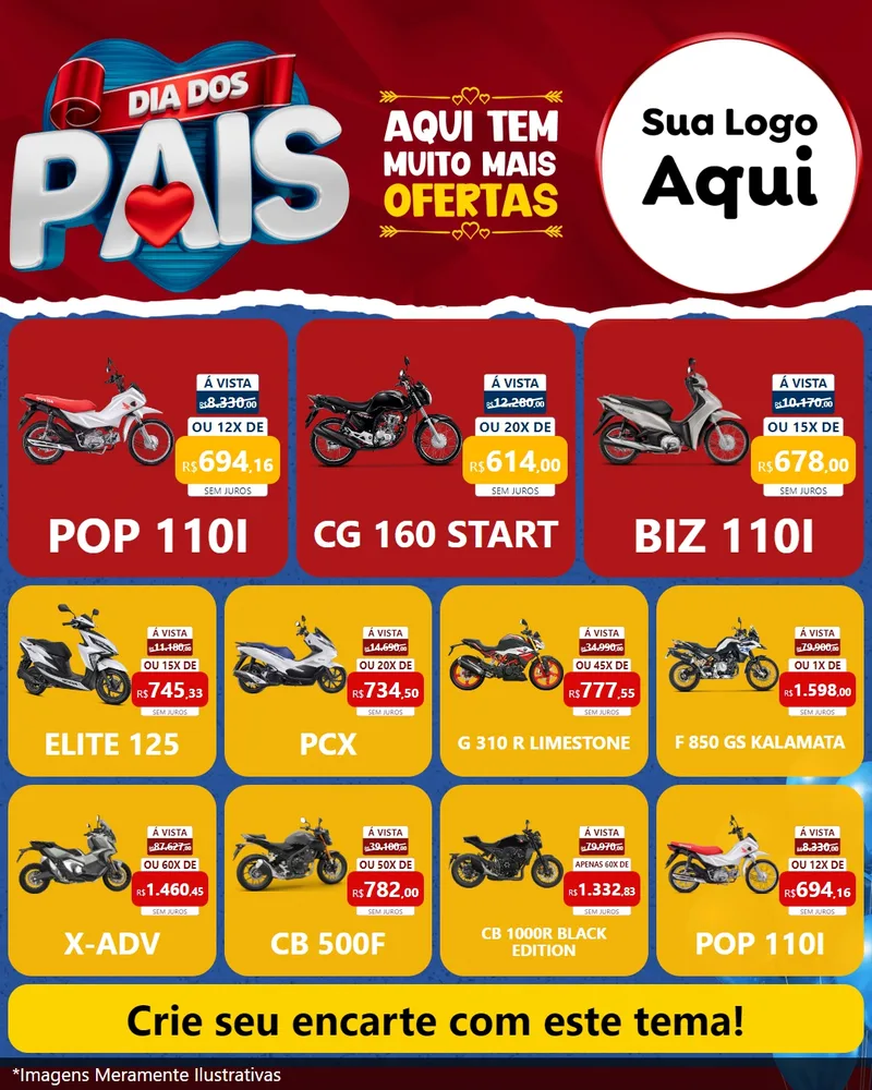 Modelo de Rede Social para Feed Instagram com o tema Dia dos Pais para Concessionaria de Motos