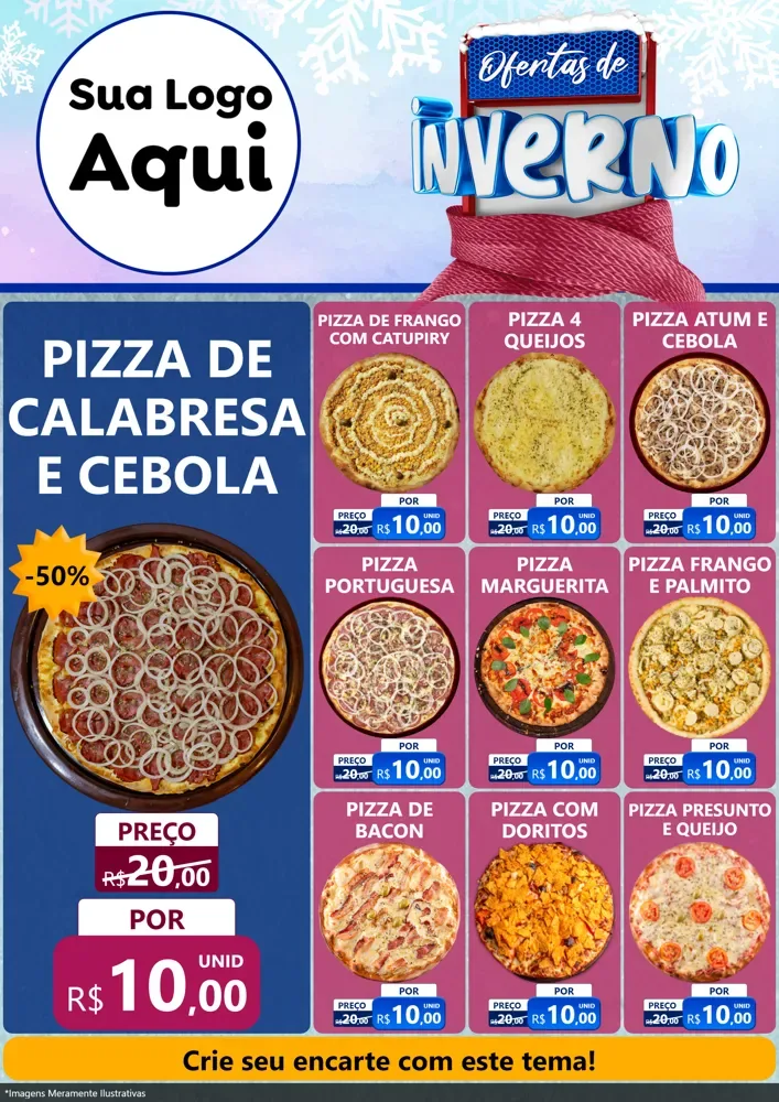 Modelo de Encarte para Encarte A4 Vertical com o tema Ofertas de Inverno para Pizzaria