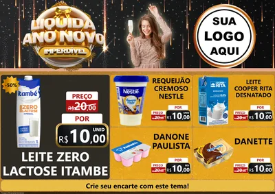 Modelo de Encarte para Encarte A4 Horizontal com o tema Liquida Ano Novo Imperdível para Frios e Laticínios
