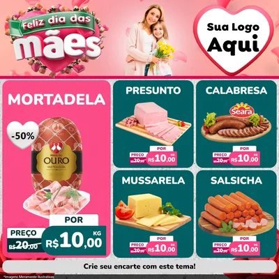 Modelo de Rede Social para Feed Facebook com o tema Feliz Dia das Mães para Frios e Laticínios