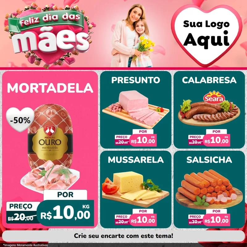 Modelo de Rede Social para Feed Facebook com o tema Feliz Dia das Mães para Frios e Laticínios