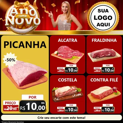 Modelo de Rede Social para Feed Facebook com o tema Super Ano Novo para Açougue