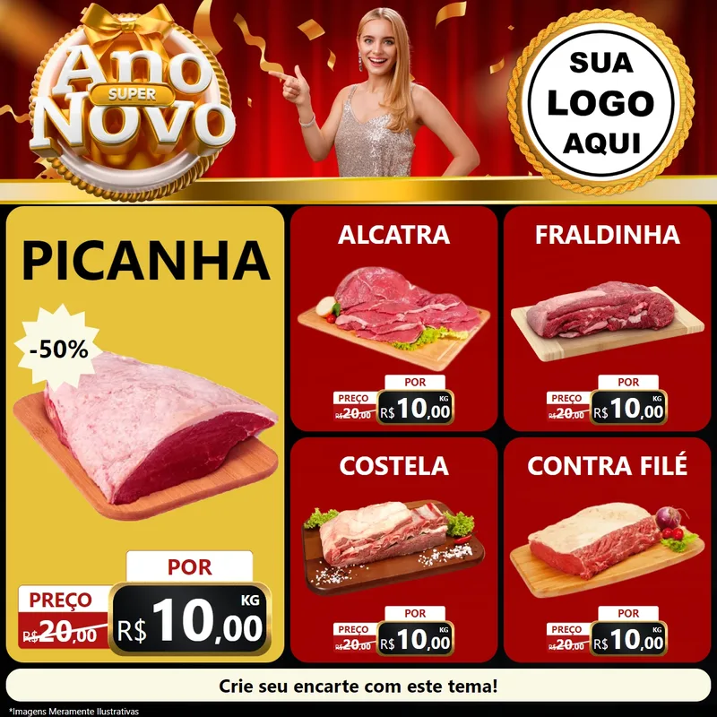 Modelo de Rede Social para Feed Facebook com o tema Super Ano Novo para Açougue
