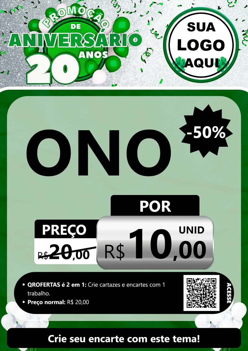 Modelo de Cartaz para Cartaz A4 Vertical com o tema Promoção de Aniversário - 20 Anos para Óticas
