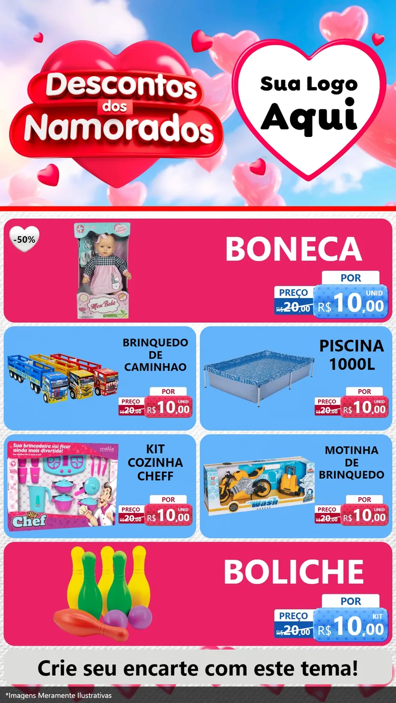 Modelo de TV para TV Vertical com o tema Descontos dos Namorados para Brinquedos