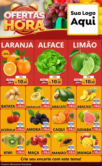 Modelo de Encarte para Encarte Grande com o tema Ofertas da Hora para Hortifrúti