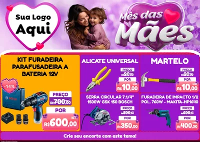 Modelo de Encarte para Encarte A4 Horizontal com o tema Mês das Mães para Maquinas e Ferramentas