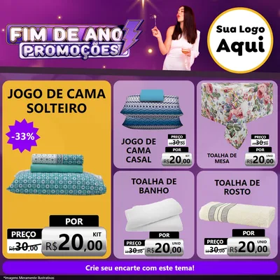 Modelo de Rede Social para Feed Facebook com o tema Fim de Ano Promoções para Cama, Mesa e Banho
