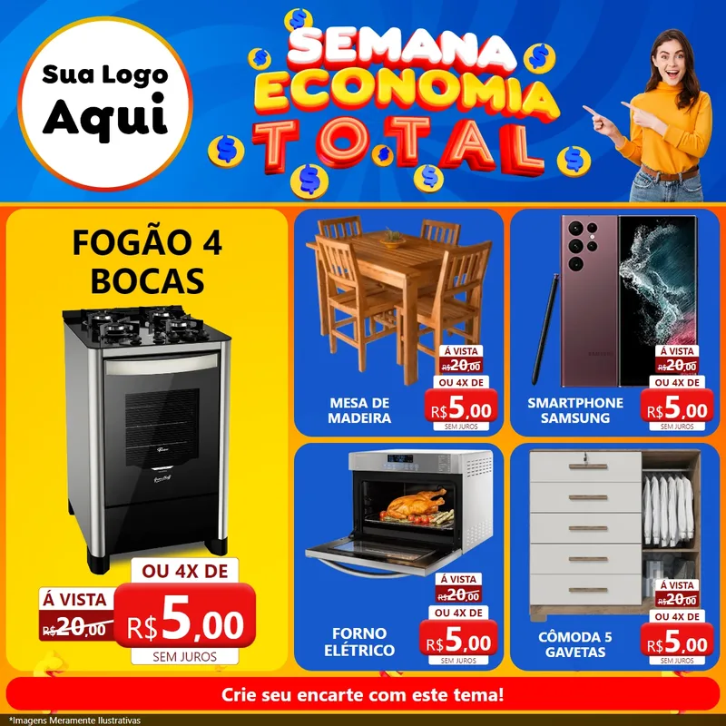 Modelo de Rede Social para Feed Facebook com o tema Semana Economia Total para Móveis e Eletro