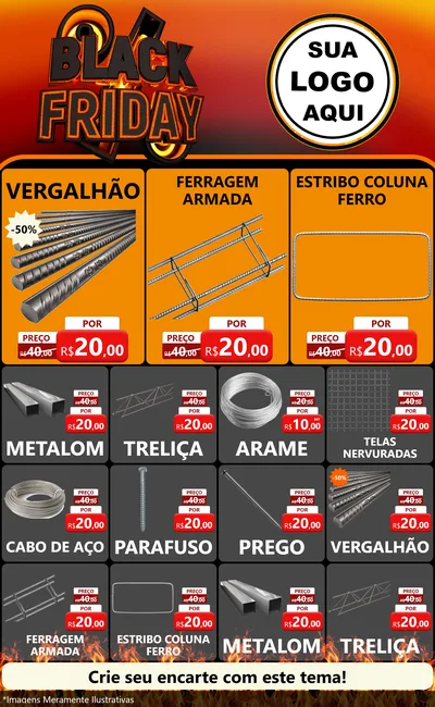 Modelo de Encarte para Encarte Grande com o tema Black Friday para Ferragens