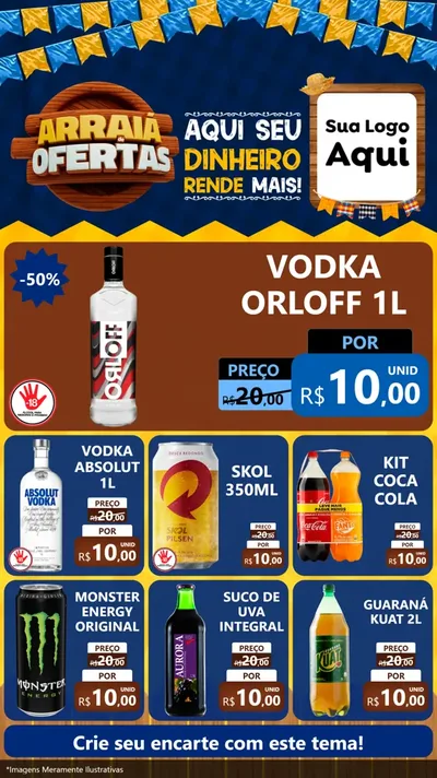 Modelo de Rede Social para Stories com o tema Arraiá de Ofertas - Junina para Distribuidora de bebidas