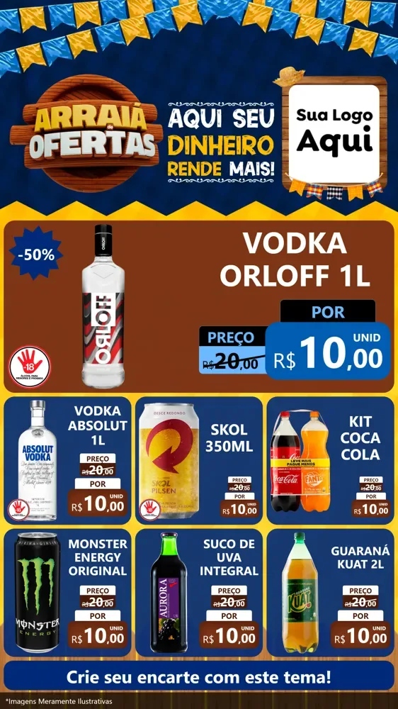 Modelo de Rede Social para Stories com o tema Arraiá de Ofertas - Junina para Distribuidora de bebidas